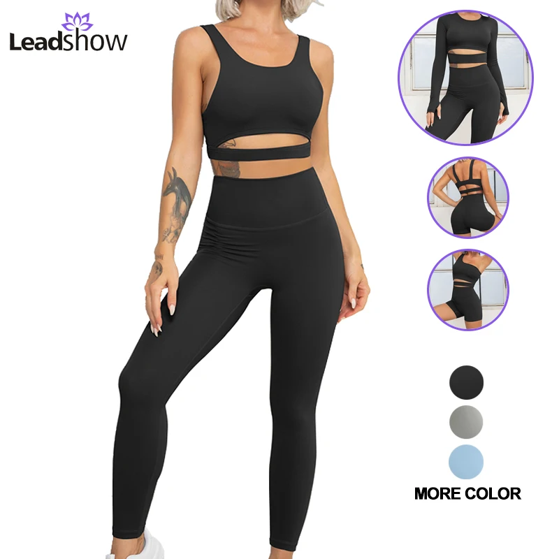 

Custom Workout Womens Long Sleeve Plus Size Athletic Matching Women Slim Fit Gym Wear Suit Mujer Sexy Sets Tight Half Yoga Set