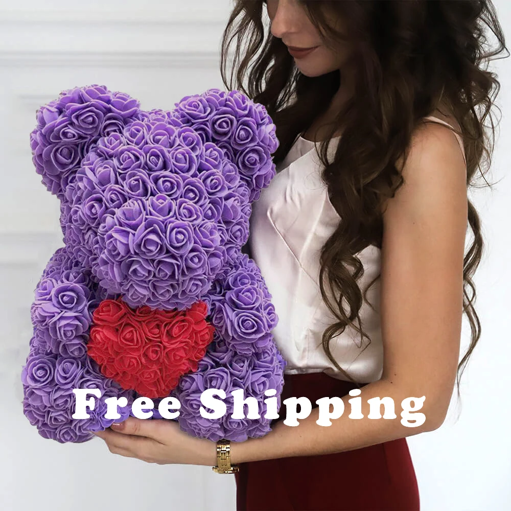 

25cm 40cm Rose Bear Artificial Flowers Roses Teddy Bear Anniversary Christmas Valentine Gift for Girlfriend Wedding Decoration, Pink/ blue/ gray..