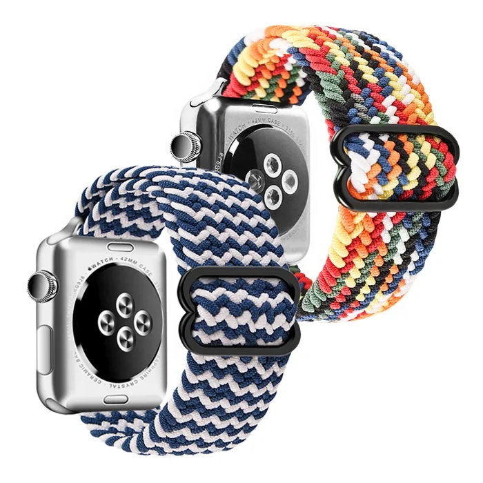 

Adjustable Colorful Woven Braided Watch Band For Apple Watch Series 7 6 SE 5 4 3 2 1 With Black Clasp Nylon Watch Strap