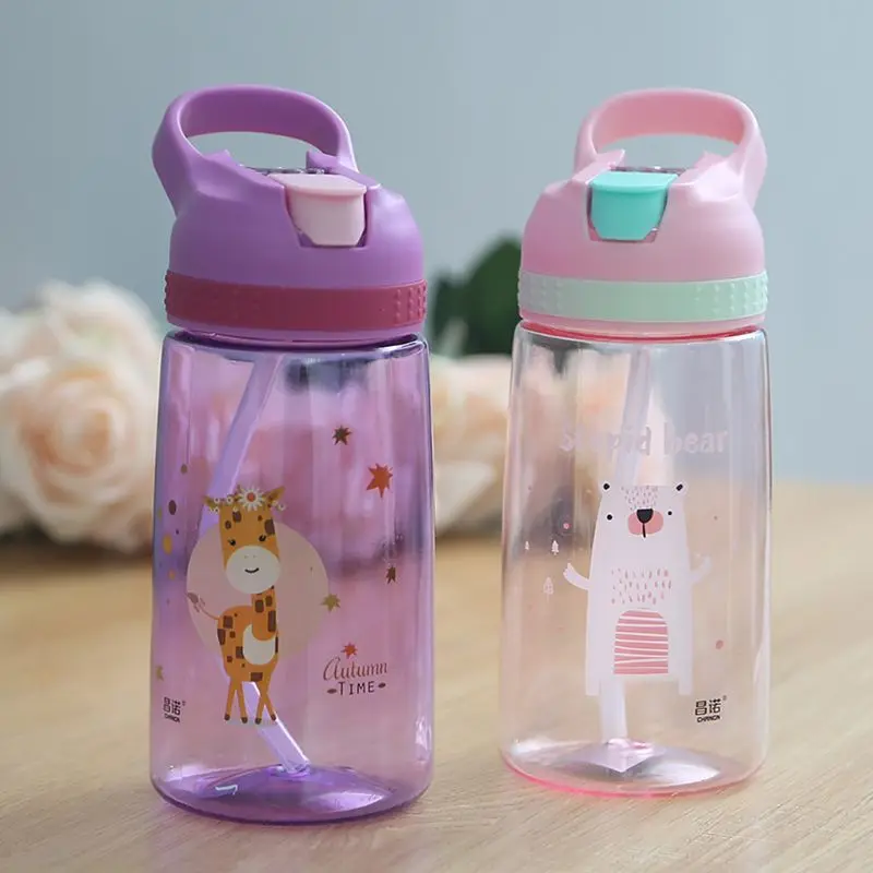 

450ml Kids Water Bottle With Straw BPA Free Children Water Drinking Kettle Healthy Plastic Portable Sports Bottle, As photo