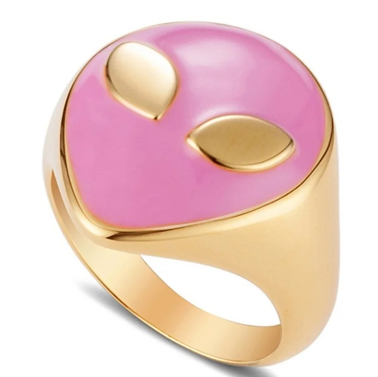 

2021 new design 18k gold plated alien shape enamel color emoji ring for women