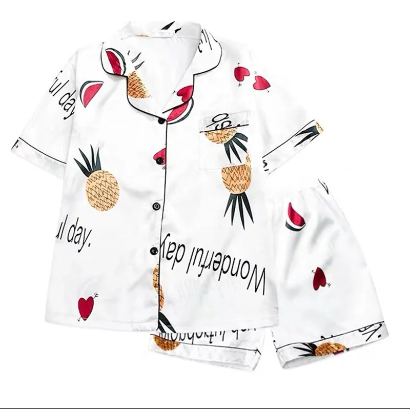 

Most Good Feedback women's sleepwear Cardigan lapel fruit pineapple print short-sleeve short-pant two piece sleepwear for women