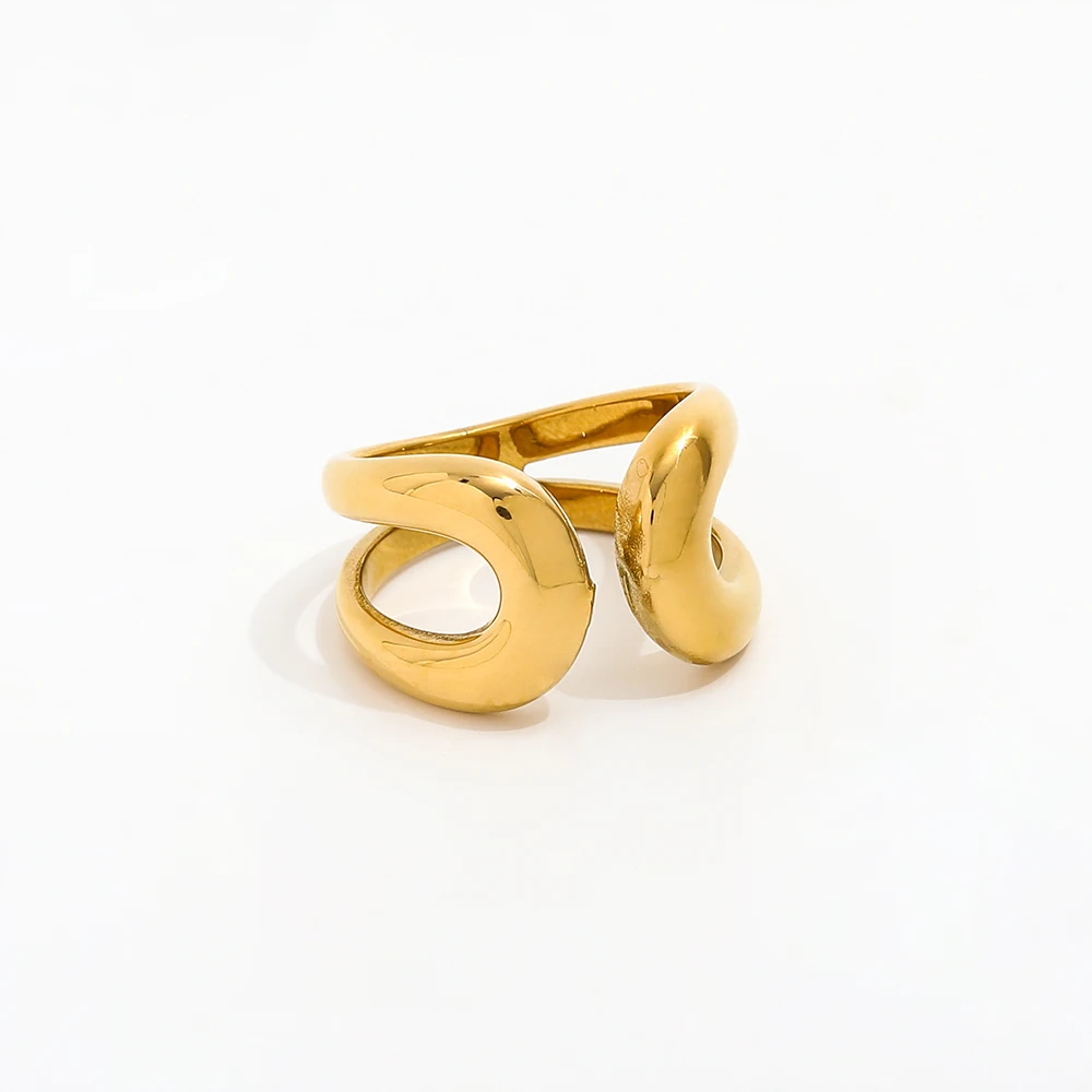 Joolim Jewelry Wholesale 18K Gold Plated Geometric Linellae Open Stainless Steel Rings for Women Rings