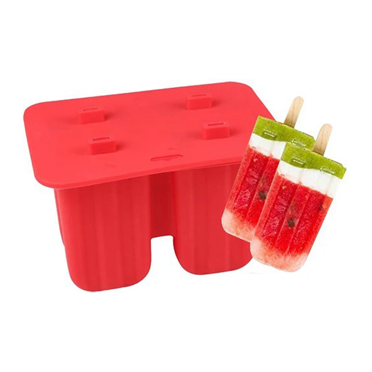 

Easy To Demould 4 Cavities Silicone Ice Cream Molds With Sticks DIY Cake Mold Homemade Popsicle Dessert Baking Tools, Red,pink