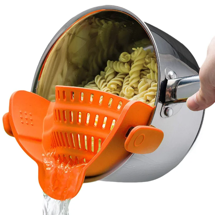

Snap-On Silicone Strainer Hands-free Clip-on Colander Heat Resistant Pour Spout for Pasta Vegetable Noodles Pot Bowl Pan Kitchen