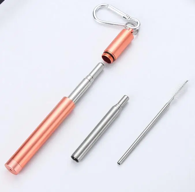 

Portable Reusable Drinking Straws Collapsible & Foldable Telescopic Stainless Steel Metal Straw
