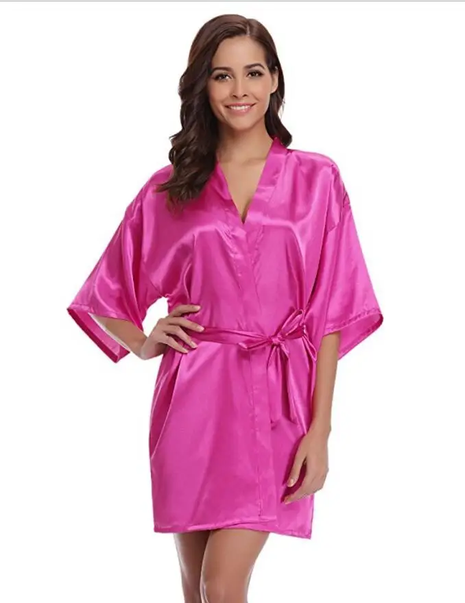 Wholesale Pure Color Kimono Robe Short Satin Bath Robe Women Buy