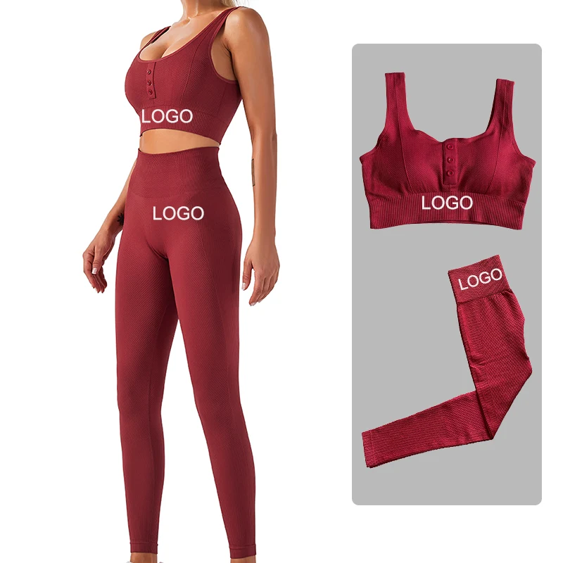 

Women's yoga set button-down Sports Bra legging short two-piece fitness seamless yoga suit