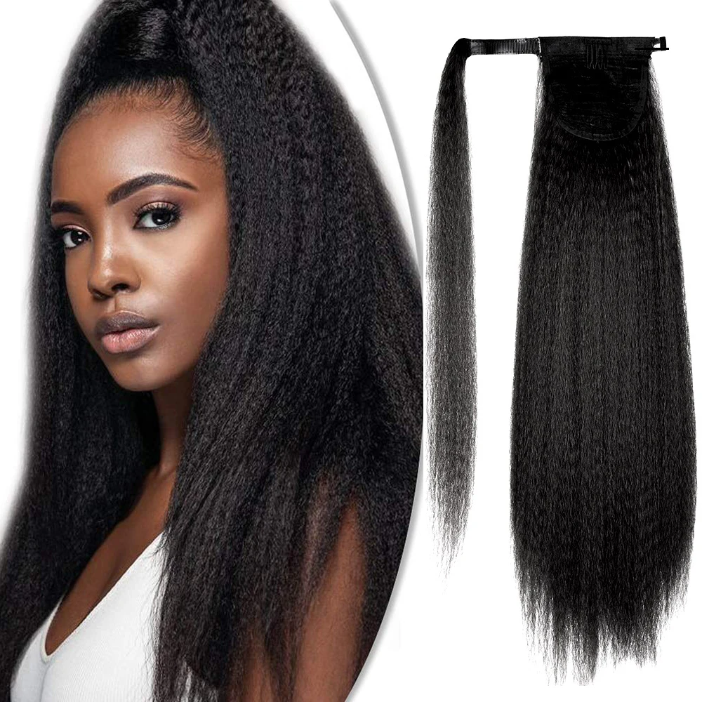 

AliLeader Long Kinky Straight Synthetic Ponytail Hair Extensions Clip In Ponytail Hair Pieces Yaki Wrap Around Ponytails, 7 colors can be available