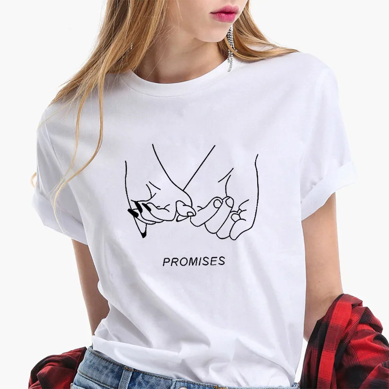 Couple T-Shirt Print Promises Casual Tshirt Streetwear Tops Tee Graphic Funny Oversized Cotton Tee Shirt For Women High Quality