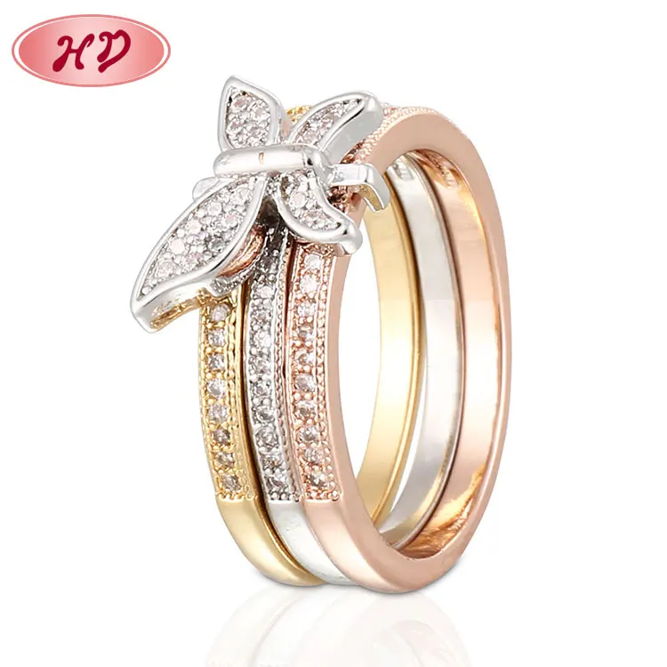 

Fashion Beautiful Gold Rings Designs Three Colour Stone Set Stack Rings