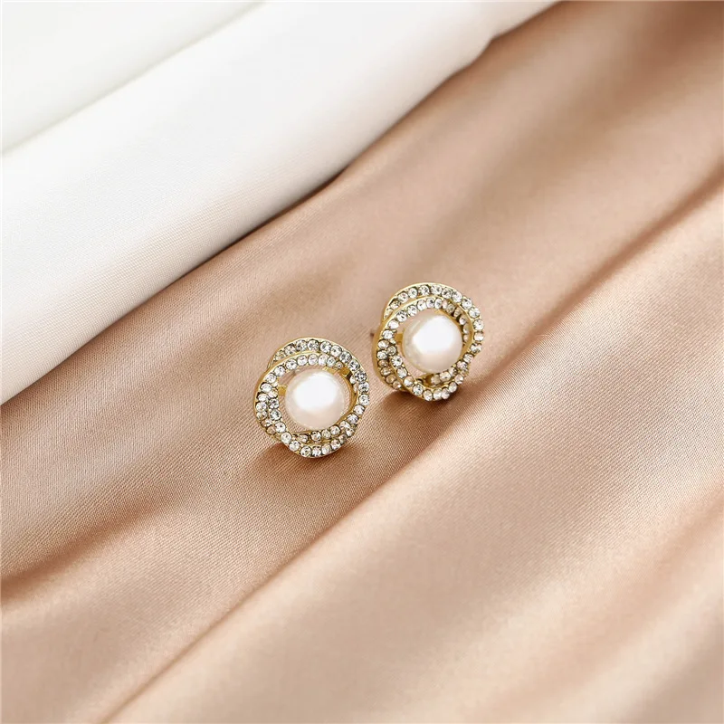 

fashion trendy cross crystal cz stud earring pearl