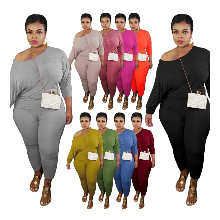

Foma K8918 new 2021 multicolor women casual clothing cotton fashion sexy two 2 piece set  plus size shirt and long pants, 10 colors