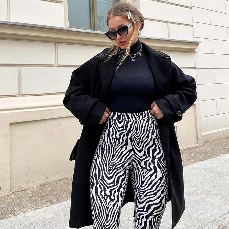 

Hot Sale New Fashion Casual Summer Autumn Zebra Pattern High Waist Wide Leg Pants Streetwear For Women