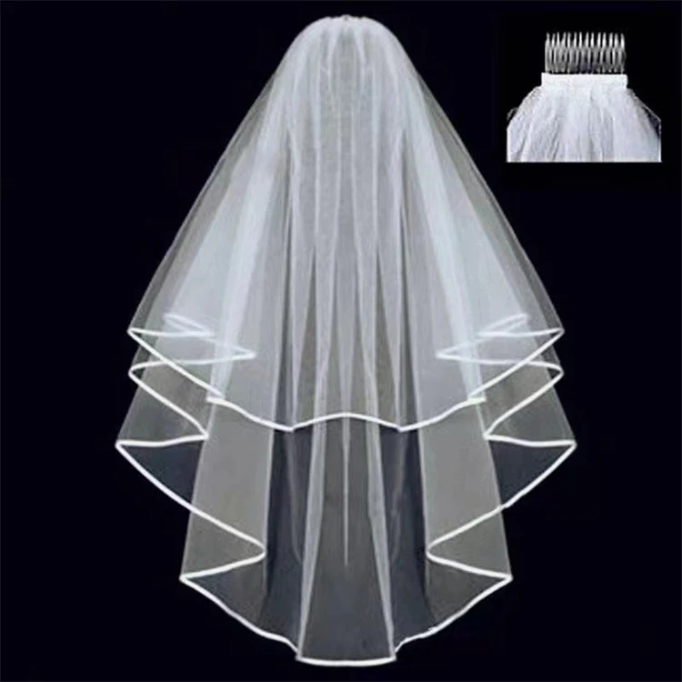 

Hot Affordable Cheap Wholesale Bag Edge Veil Bachelorette Party Bridal Veil Simple Double Layer Ball Veil