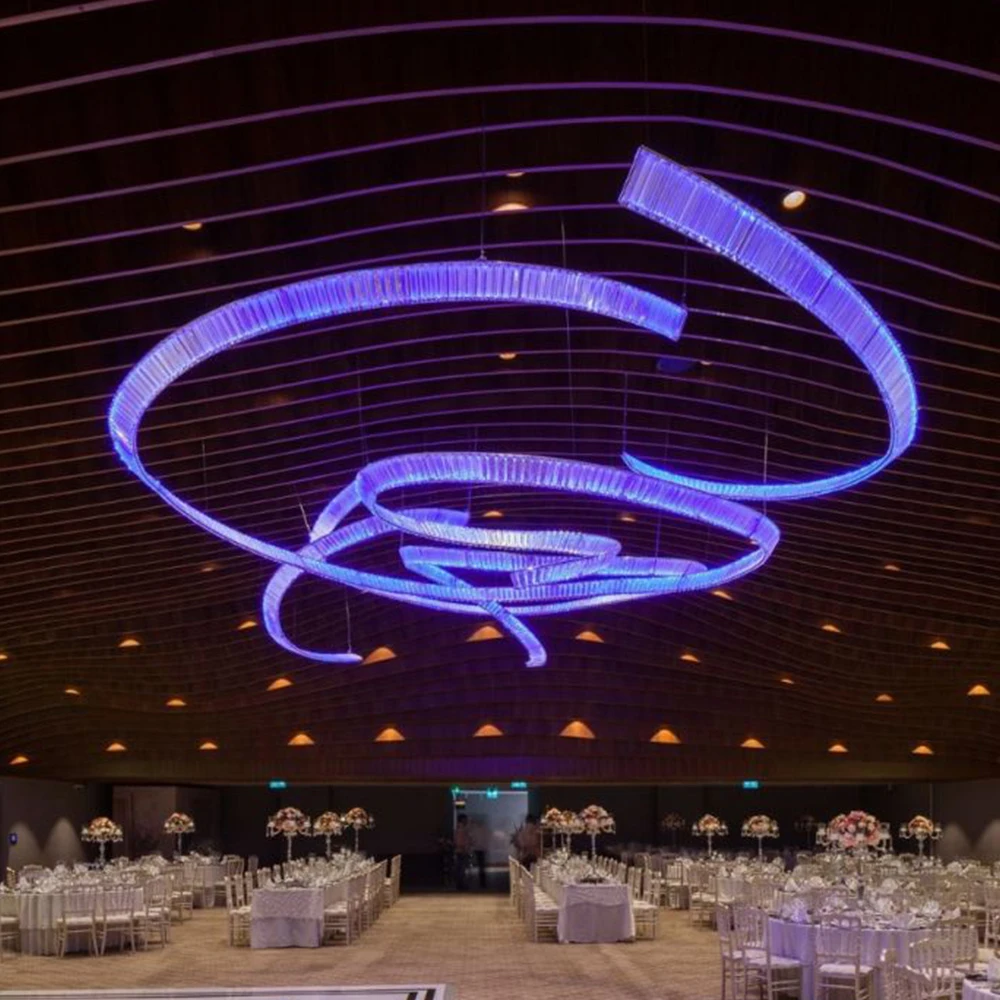 Custom Made Modern Luxury Banquet Hall Led Chandelier Lamp Decorative Ribbon Pendant Chandeliers Lighting
