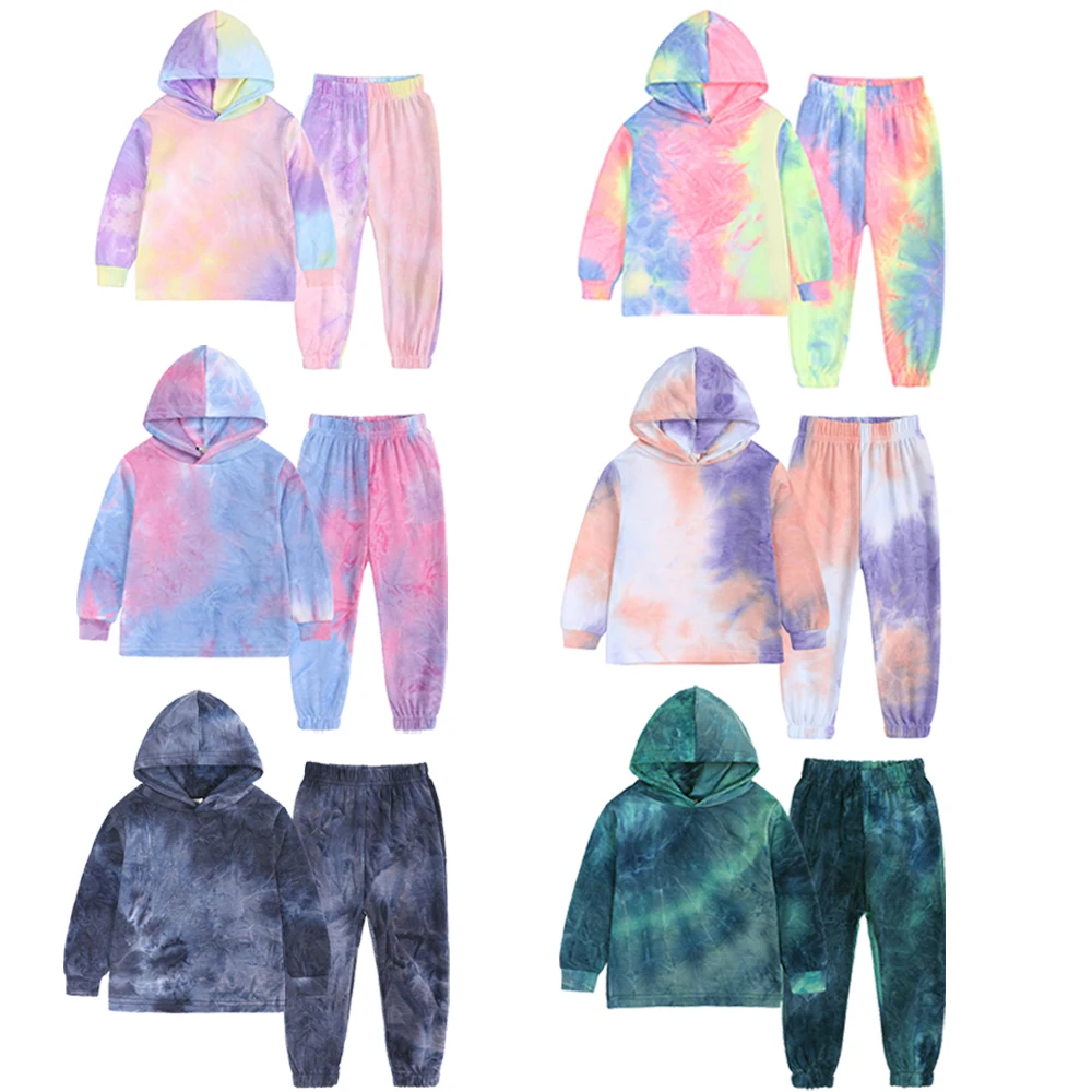 

Children Wear Soft Cotton Tie Dye Unisex Toddlers Kids Sweatsuit Jogging Suit Hoodie Set Fall Winter Clothes For Kids RS01015