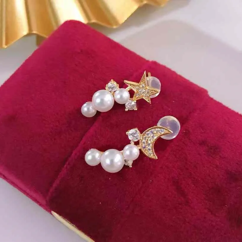 Silver Needle Anti Allergy New Design Trendy Gold Plated AAAA Grade 3-6MM Natural Freshwater Pearl Bread Shape Moon Earrings