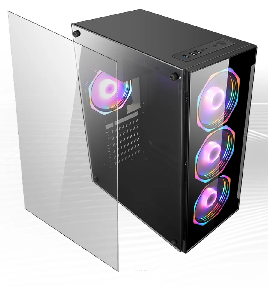 

Dunao Tempered Glass computer case Gabinete pc case gaming with RGB Fans, White,black