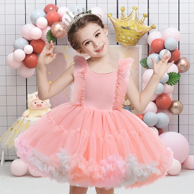 

Toddler Kids Baby Girl Birthday Party Dress Cute Pink Tutu Cake Outfits Infant Dresses Newborn Baby Girls Baptism Clothes