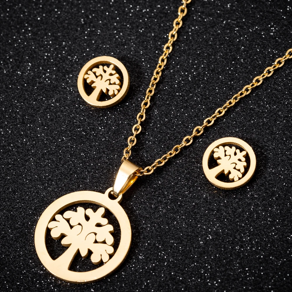 

Classic Tree of Life Necklaces Earrings Sets Jewelry Sets Christmas Gifts Bijoux Lucky Tree Necklace Stainless Steel for Women