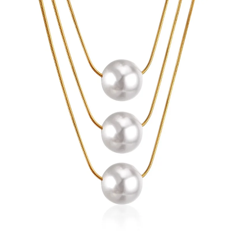 

2020 Fashion Multilayer Minimalist Stainless Steel Sweater Pendant Dainty Natural Pearl Necklace