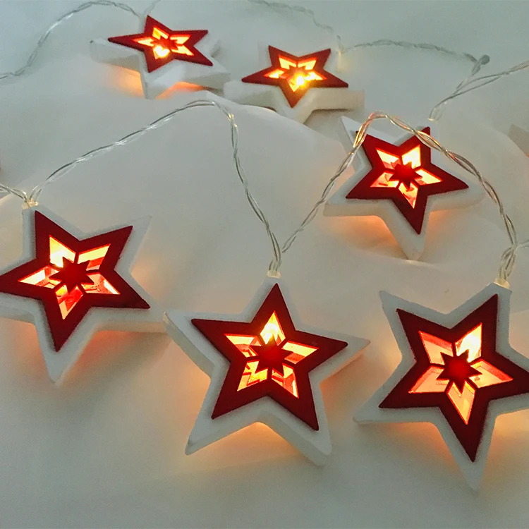 3D Wooden Led Star String Light Christmas Style Decorative