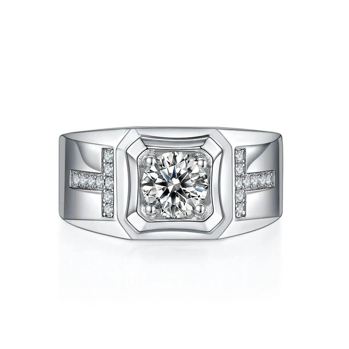

Moissanite Mens Ring Round Cut 6.5MM Diamond Silver Ring Wedding Moissanite Ring For Male