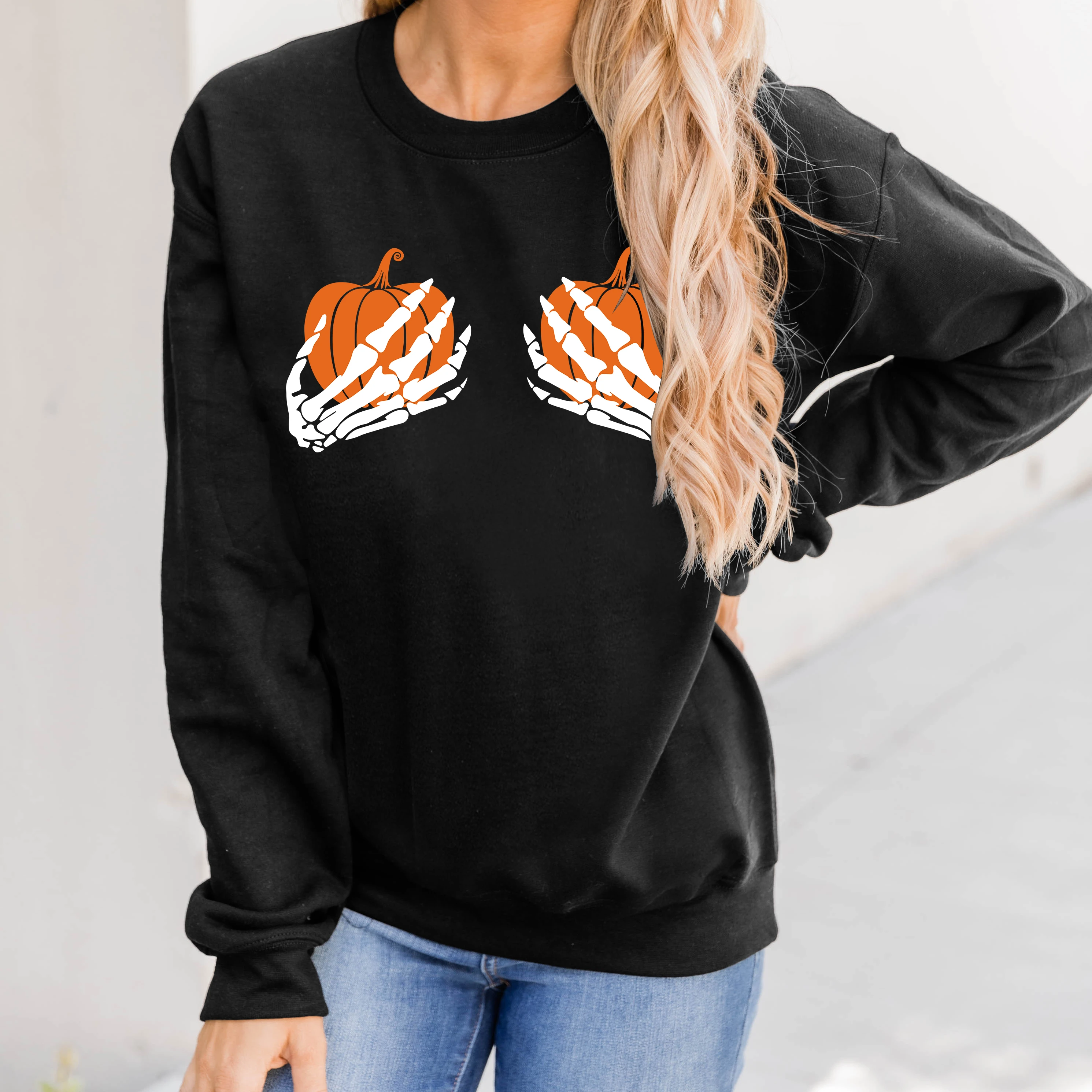 

Women Halloween Off Shoulder Sweatshirt Slouchy Shirt Pumpkin Long Sleeve Pullover Tops, Customized color