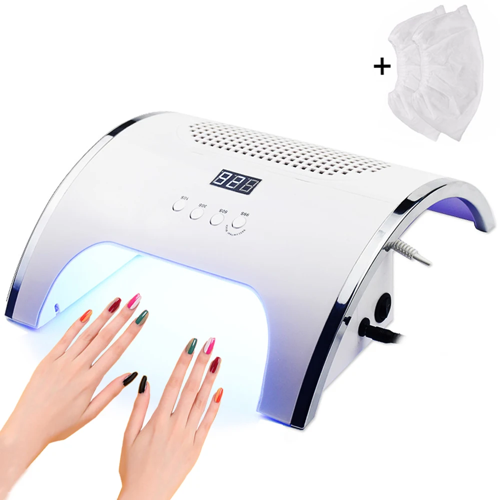 

80W Uv Led Nail Lamp With Nail Vacuum Cleaner Nail Polish Gel Dryer, White