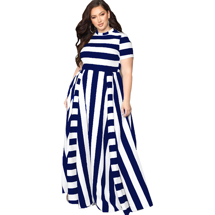

Fashion striped maxi big size dresses women clothing