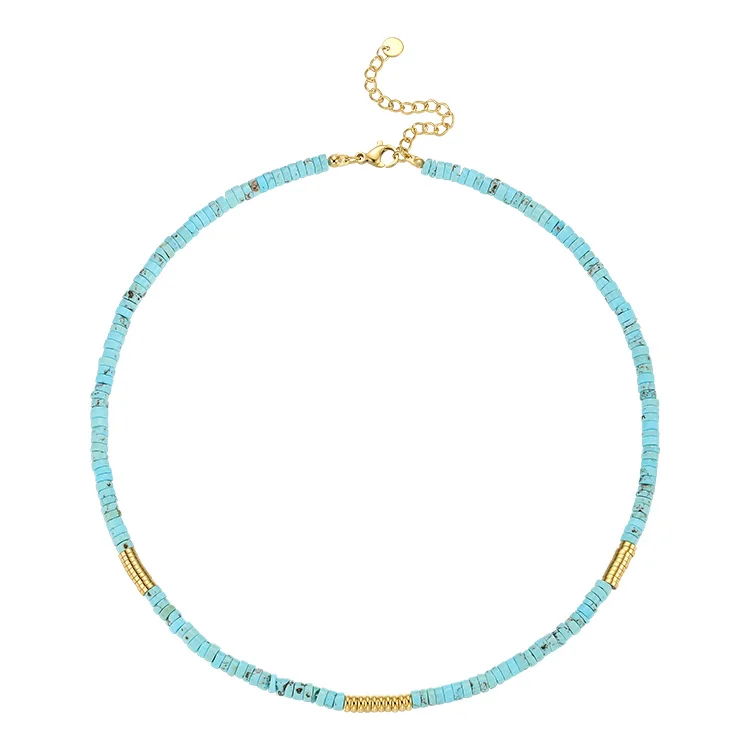 18K Gold Plated Stainless Steel Jewelry Natural Blue Turquoise Stone Accessories Necklaces P213249