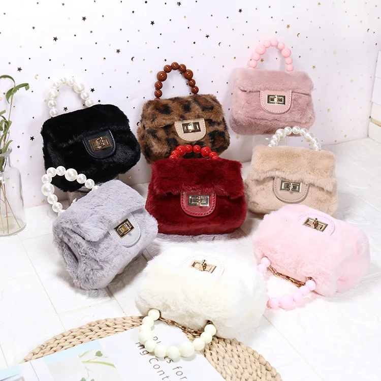 

2021 Faux Fur Kids girls Mini Fluffy Handbag Crossbody Bags and Pouch purse