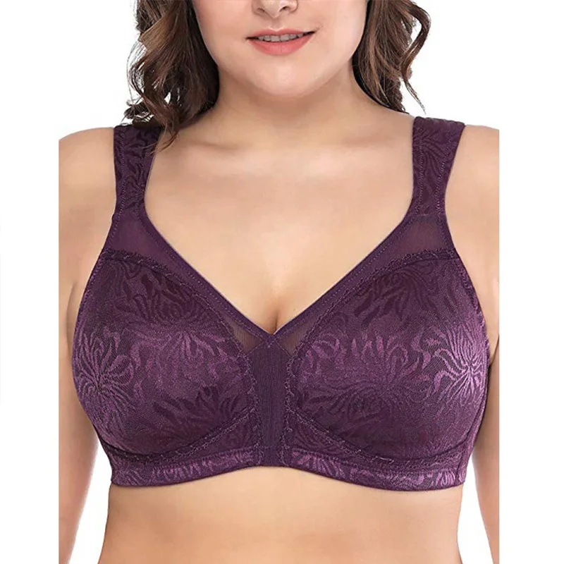 

Sewel Big Breasted Women Ladies Full Figure Comfortable Wire Free Minimizer Support Bra set Sexy Underwear, As per photo