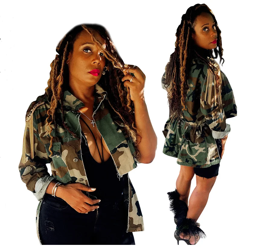 

Wholesale camaflouge jackets tuxedo design women's jackets & coats washed cotton lapel back swing women plus size clothes