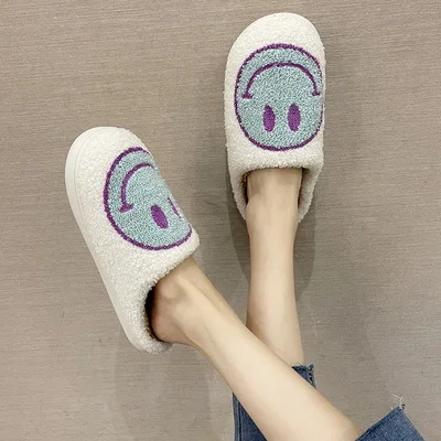 

Cozy Microterry Fashionable Factory price House Christmas Comfortable Home Smiley face slippers for women