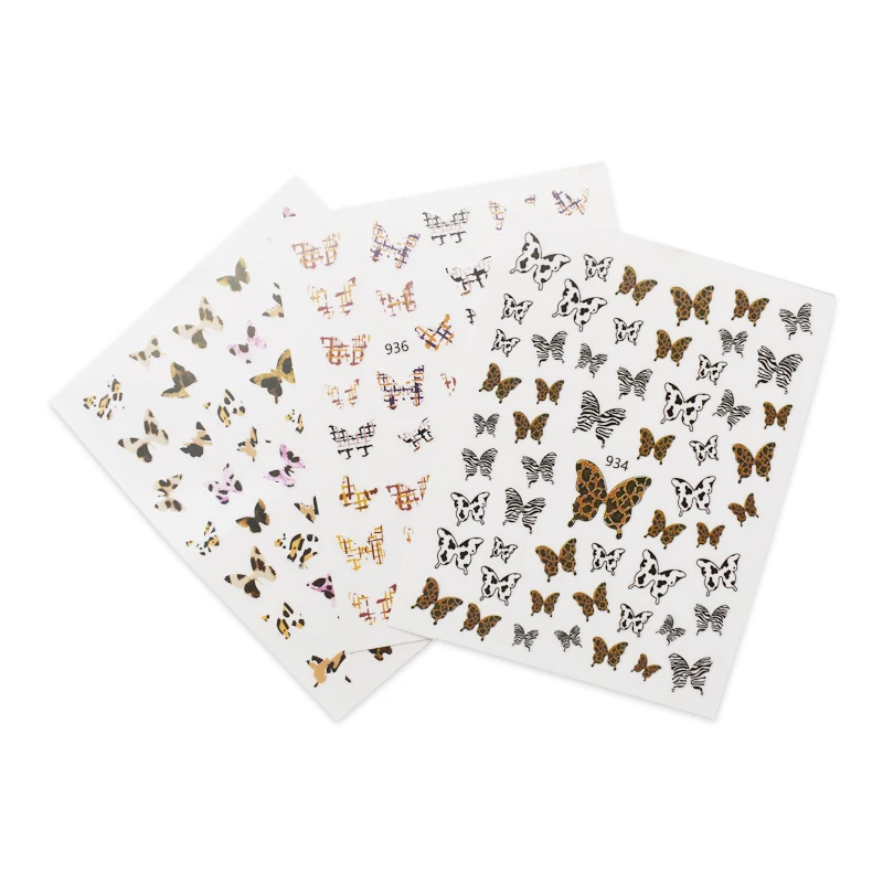 

JOYFUL934-939 3D Latest Luxury Leopard Print Butterfly Nail Art Decals Retro Butterfly Nail Art Stickers Decorations