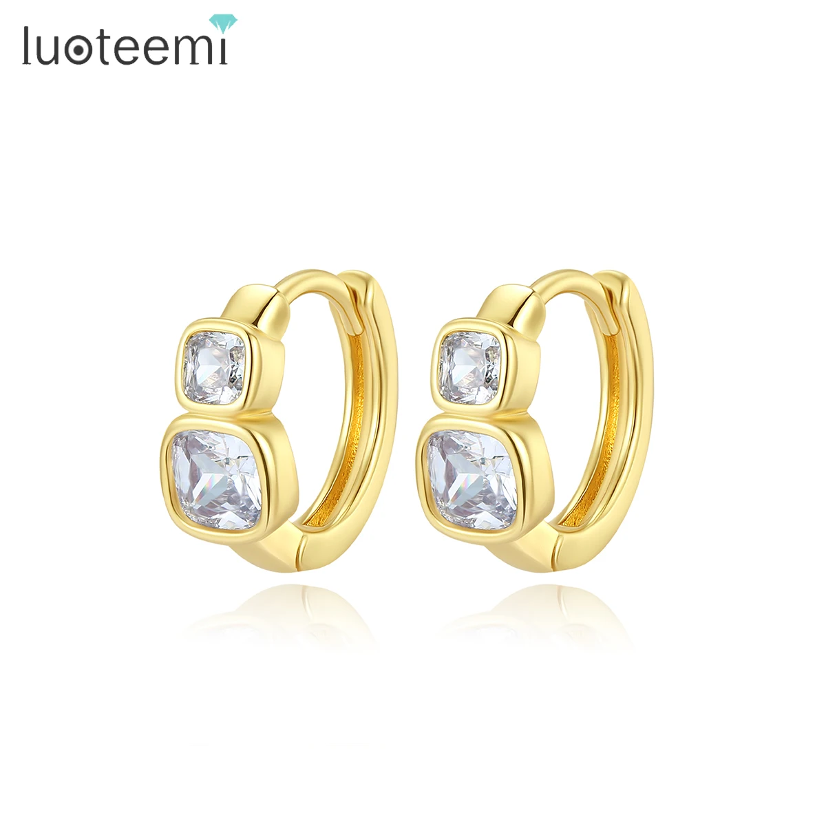 

LUOTEEMI Elegant Modern Small Fashion Gold Plated Hot Sale Earing New Zircon Geometric Clip Trendy Earring