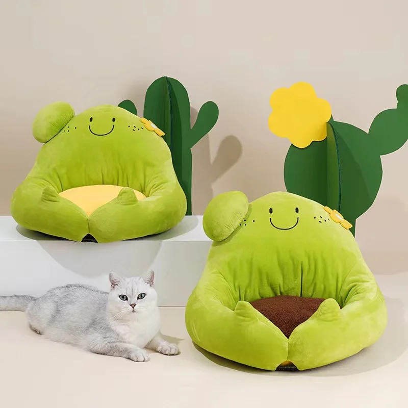 

2021 Pet supplies Cactus cat sleeping mat pets bed Semi-closed and washable cat dog plush pillow, Green/red