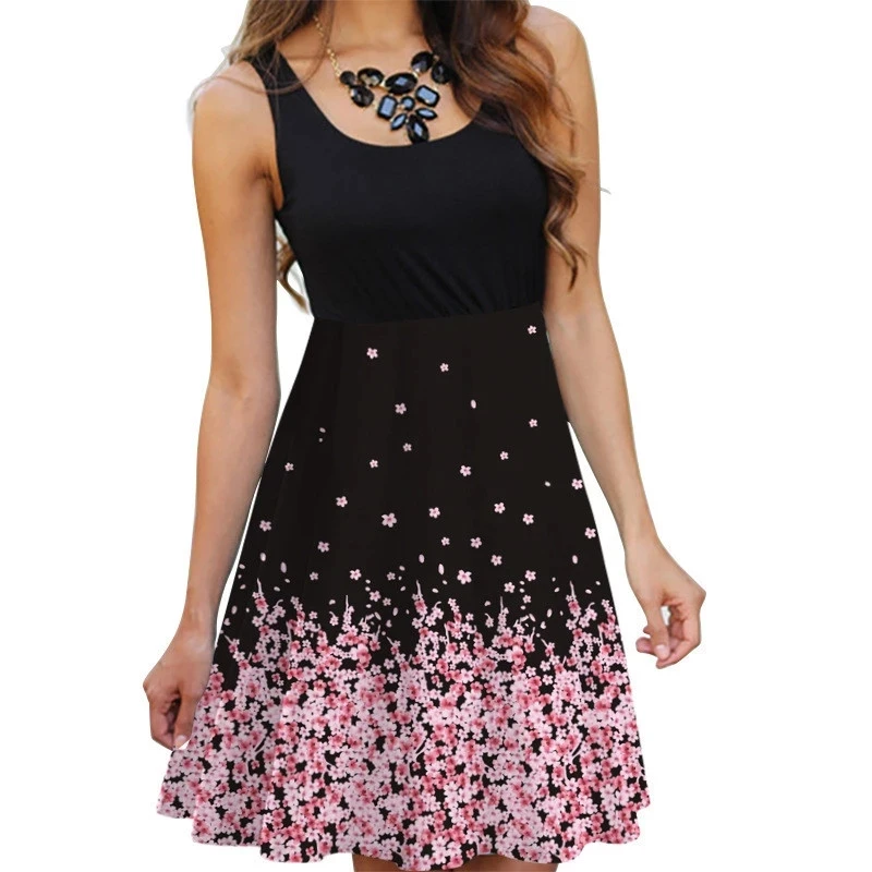 

Floral Boho Dress Ladies Sleeveless O-Neck Slim A-line Tank Dress Summer Women Fashion Vintage Printing Casual Dress