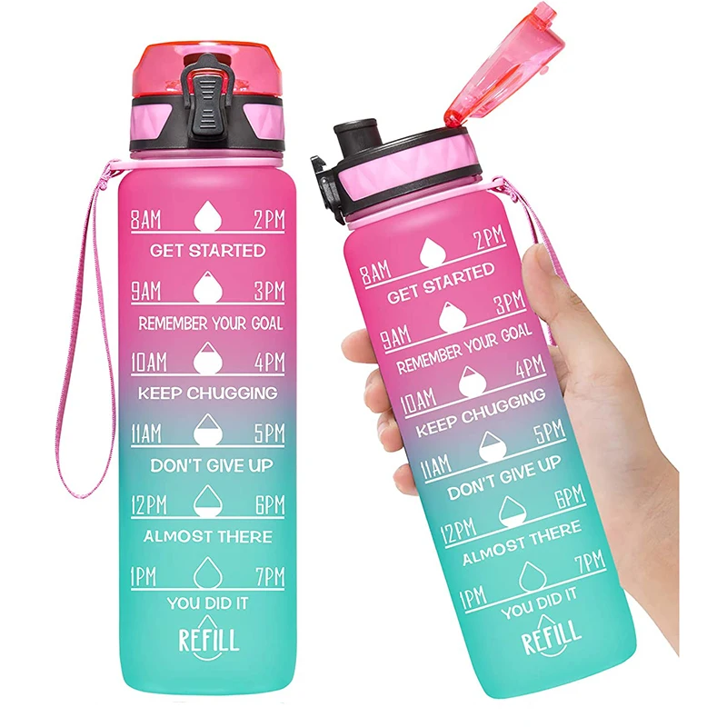 

1000ml Leakproof BPA Free Drinking Bottle Motivational Fitness Sports Water Bottle with Time Marker, As picture