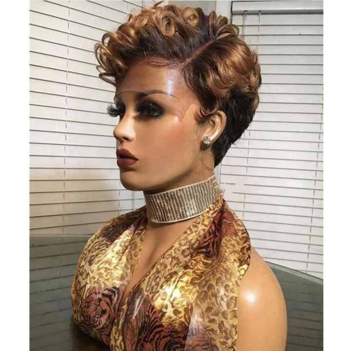 

Wholesale Short Pixie Wigs Curly Blonde Color Lace Front Wigs Pixie With Full Cuticle Aligned