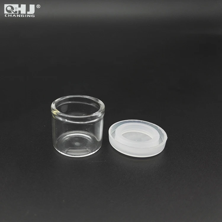 

Custom Logo 6ml Transparent Glass Jar No Neck Concentrate Container with Silicone Lid