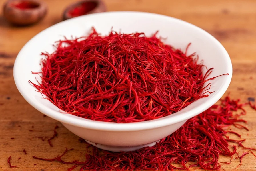 Side-by-side comparison of authentic saffron threads versus common saffron substitutes showing color and structural differences