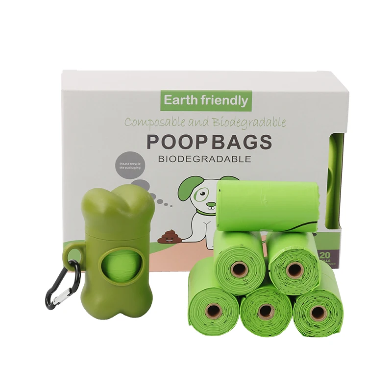 

20 rolls pet clean product poop pick up bags outdoor biodegradable dog poop bag with dispenser, Green
