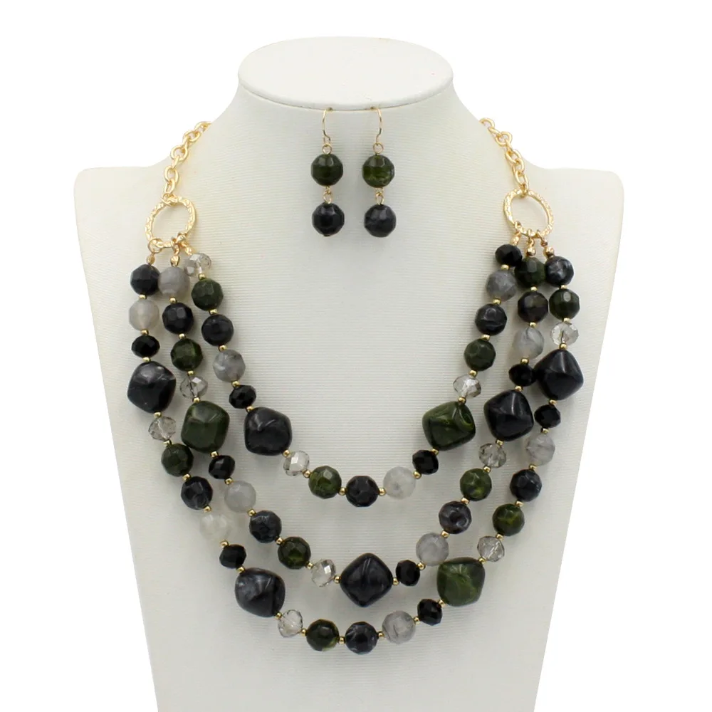 

Exaggerated Resin Multi-layer Clavicle Statement Necklace and Earring Sets