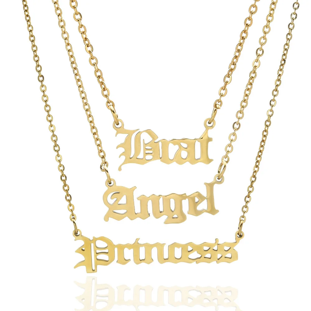 

Stainless Steel Angel Princess Brat Nameplate Necklace Personalize letter pendant necklaces Women Custom Jewelry clavicle chain