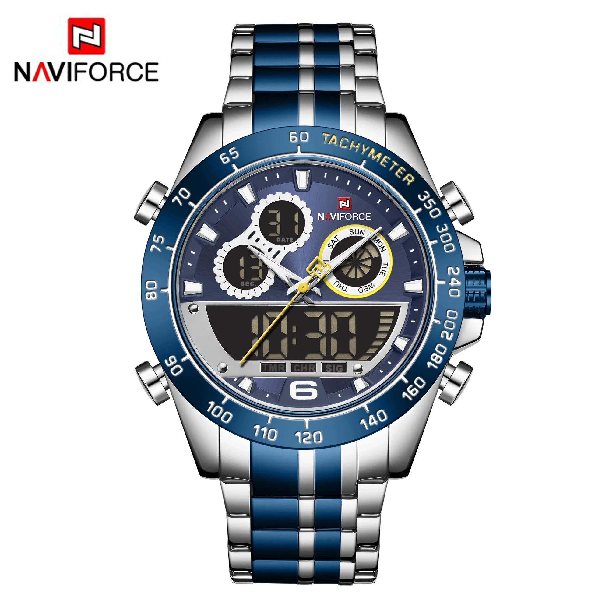 

NAVIFORCE NF9188 hot sell blue male quartz watch cool Stainless steel band water proof Chronograph character sports hand watch