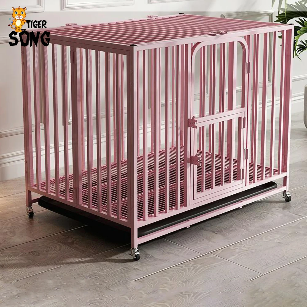 

Eco Friendly Double Door Folding Dog Cage Kennel Metal Wire Collapsible Dog Crate With Tray, Customized color