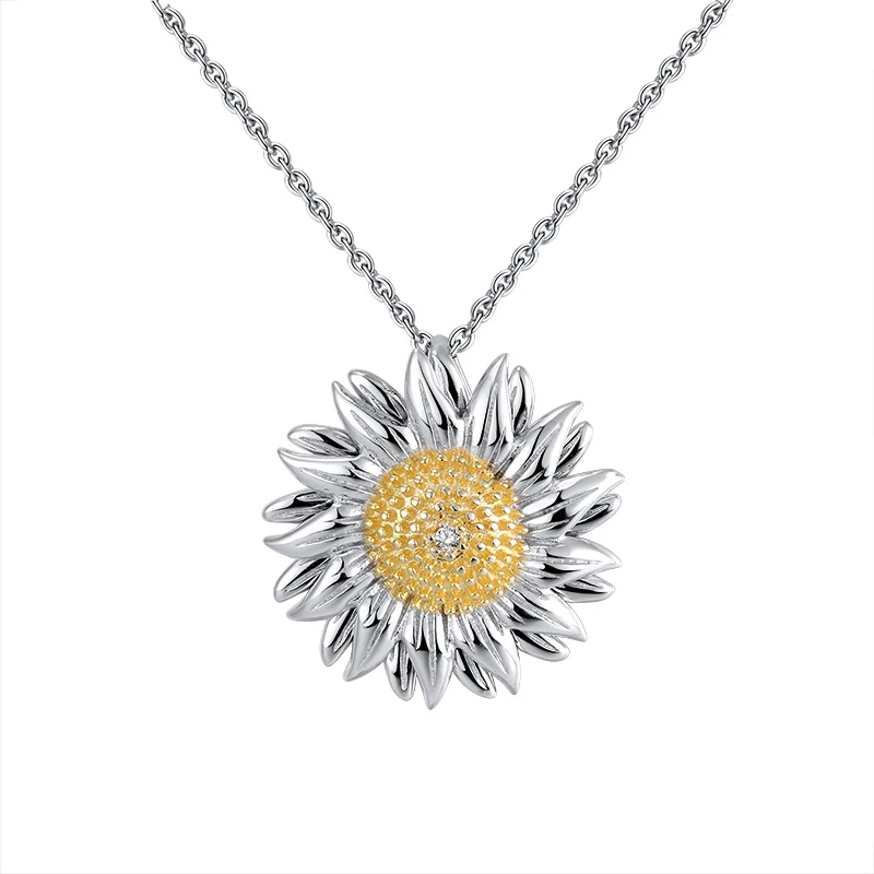 

RINNTIN SN206 custom necklace 925 sterling silver sunflower pendant necklace women